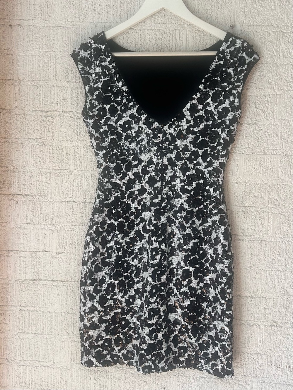 Guess Black and Silver Sequin V-Neck Mini Dress